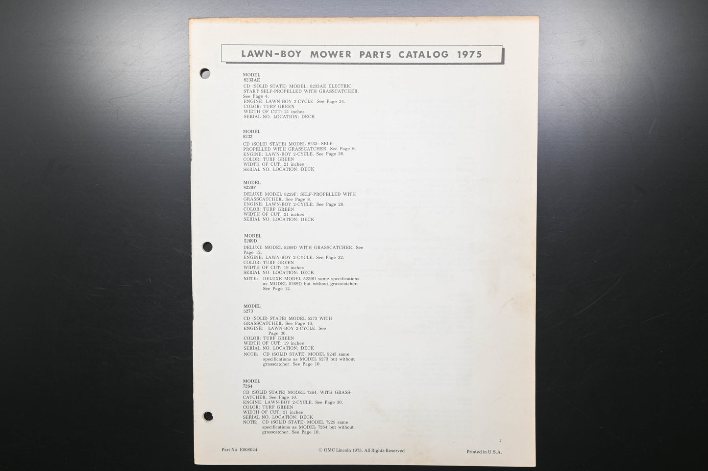 Lawn-Boy E008024 75 Mower Parts Catalog