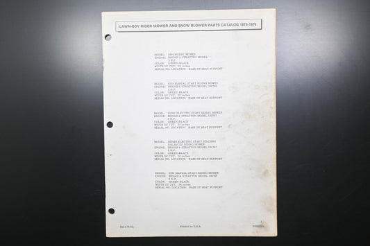 Lawn-Boy E008022A 75-76 Rider Mower & Snow Blower Parts Catalog