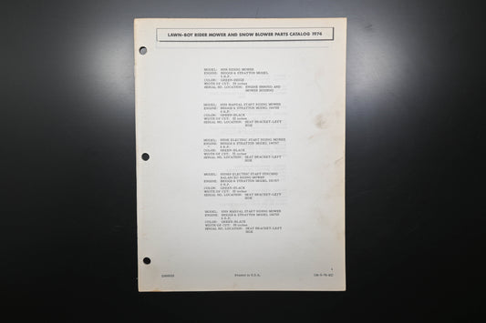 Lawn-Boy E008022 74 Rider Mower & Snow Blower Parts Catalog