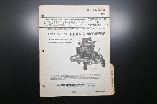 Snapper 06072, 6072 Commercial & Extra Tough Riding Mowers Parts Manual