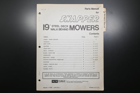 Snapper 1-2956 19" Walk Behind Mower Parts Manual