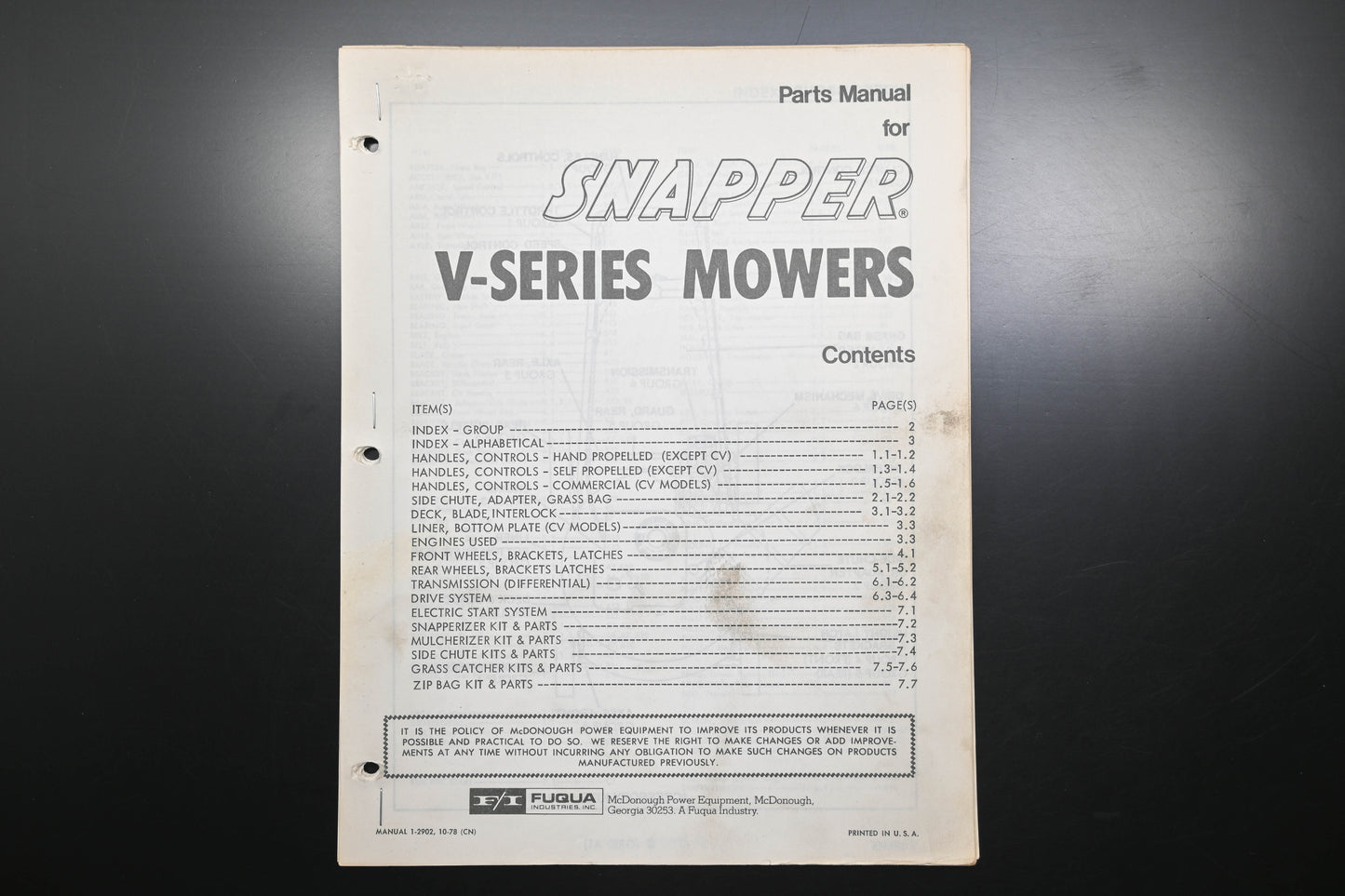 Snapper 1-2902 V-Series Mower Parts Manual