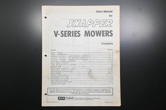 Snapper 1-2902 V-Series Mower Parts Manual