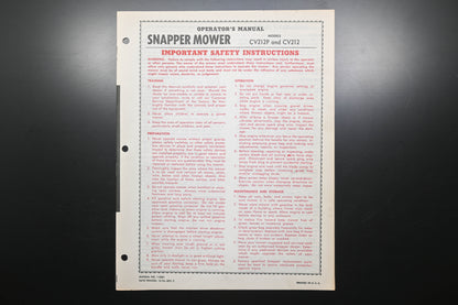 Snapper 1-2361 CV212P & CV212 Lawn Mower Operator's Manual