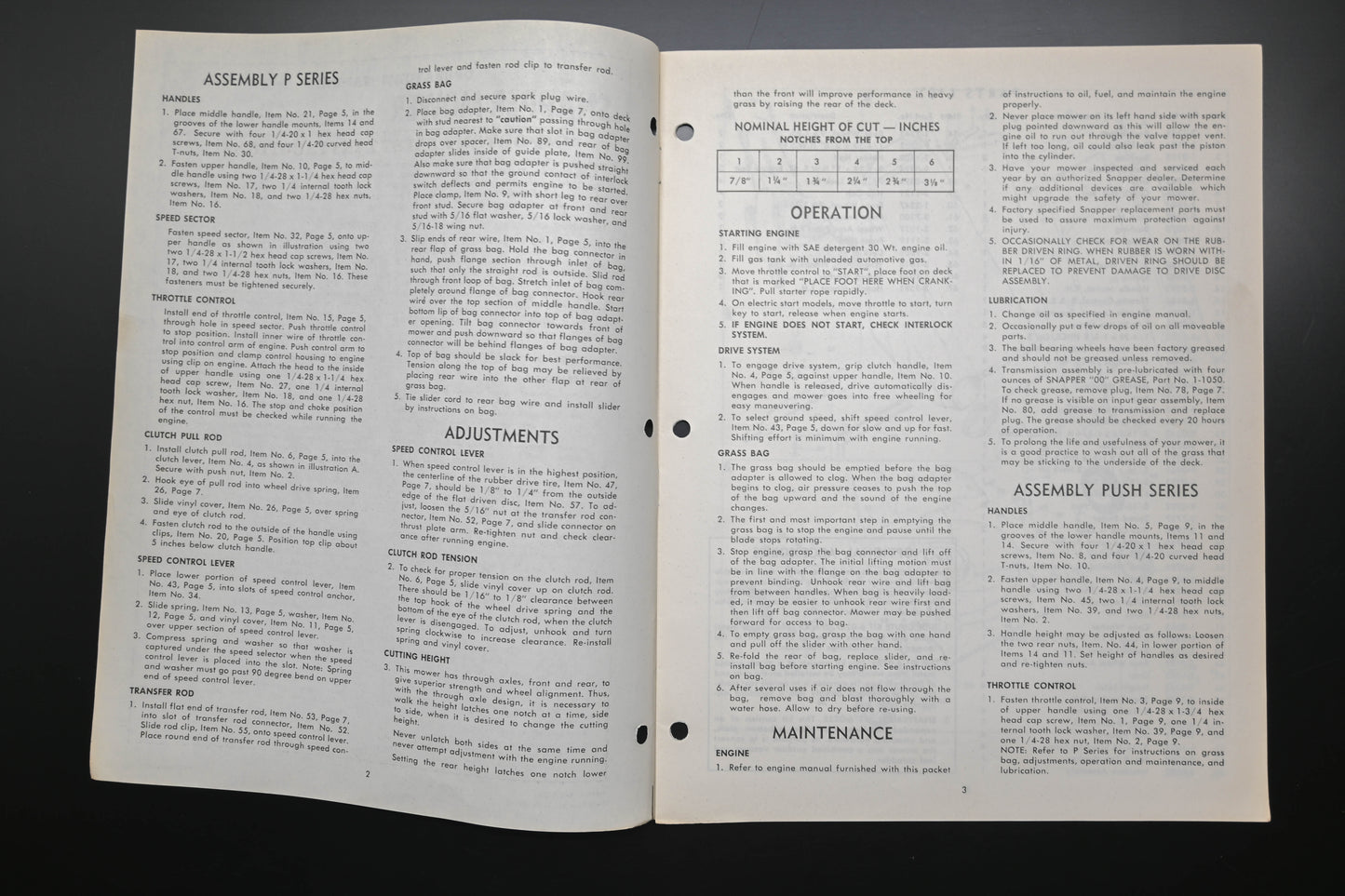 Snapper 1-2361 CV212P & CV212 Lawn Mower Operator's Manual