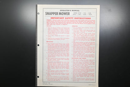 Snapper 1-2366 V182 V212 Series Lawn Mower Operator's Manual