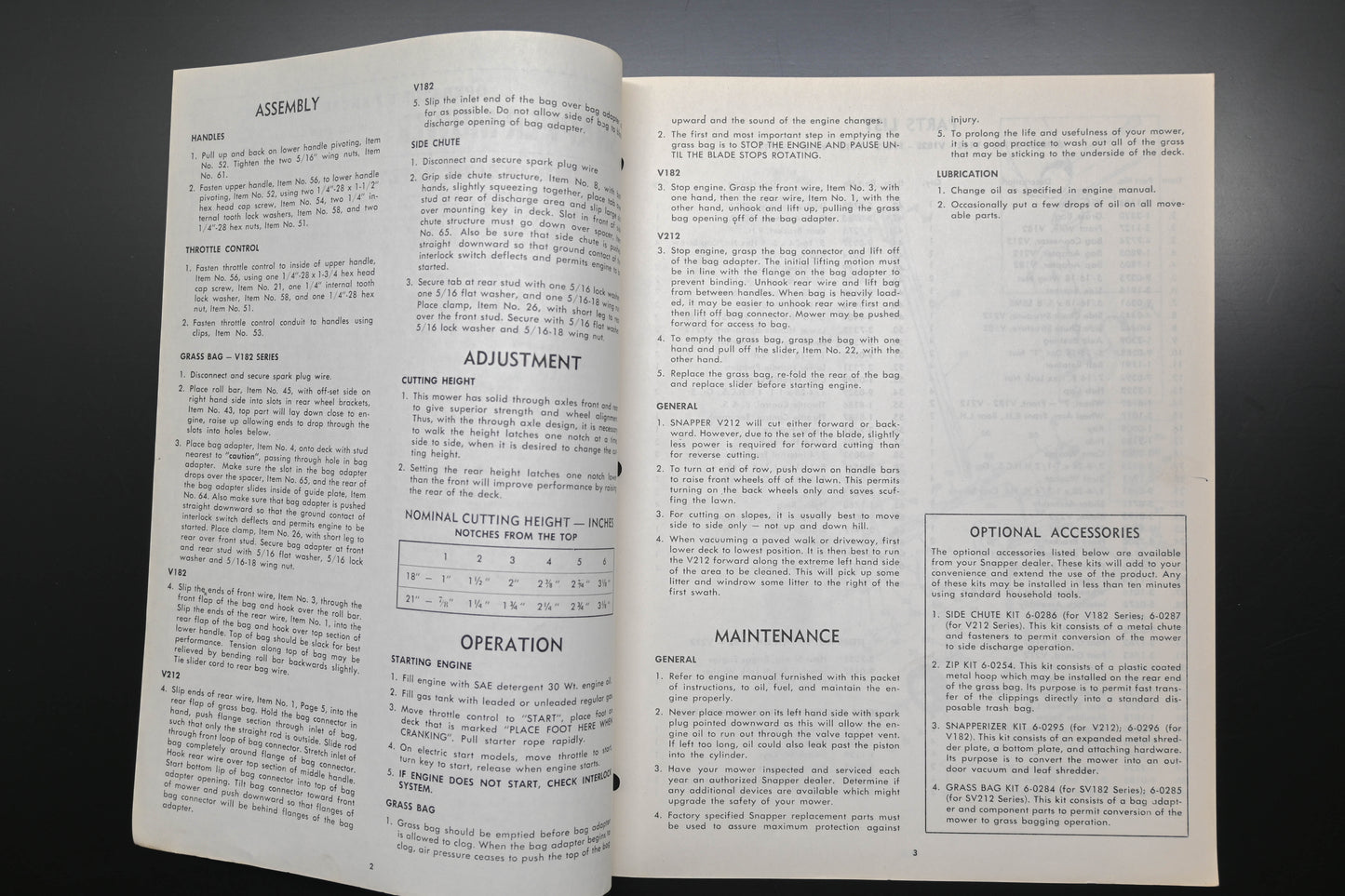 Snapper 1-2366 V182 V212 Series Lawn Mower Operator's Manual