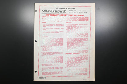 Snapper 1-2229 V181 V211 Series Lawn Mower Operator's Manual