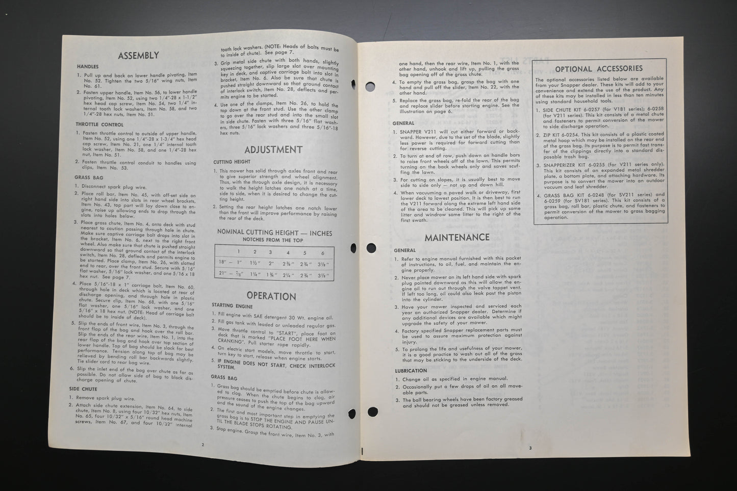 Snapper 1-2229 V181 V211 Series Lawn Mower Operator's Manual