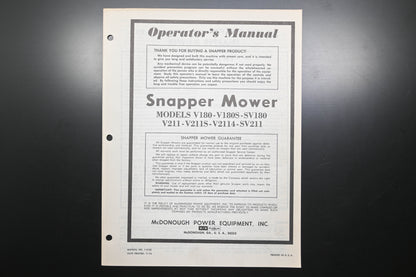 Snapper 1-2152 V180 V211 Series Lawn Mower Operator's Manual