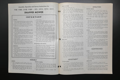 Snapper 1-2152 V180 V211 Series Lawn Mower Operator's Manual