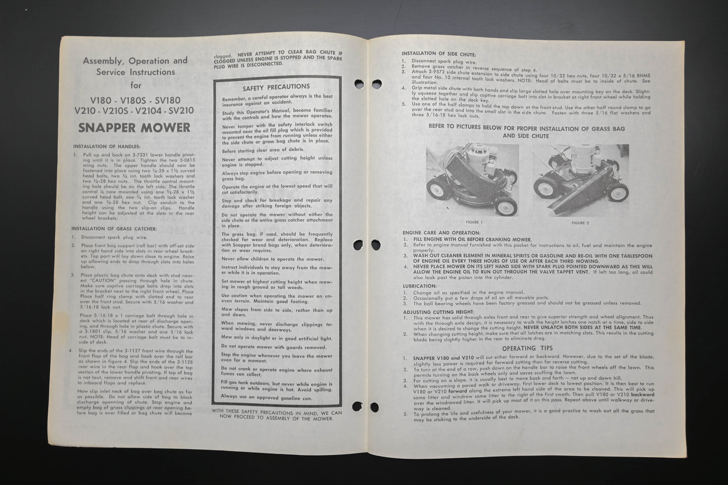 Snapper 1-1913 V180 V210 Series Lawn Mower Operator's Manual