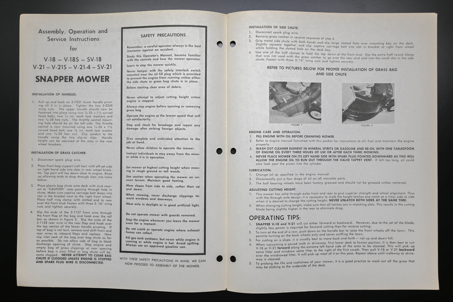 Snapper 1-1792 V-18 V-21 Series Lawn Mower Operator's Manual