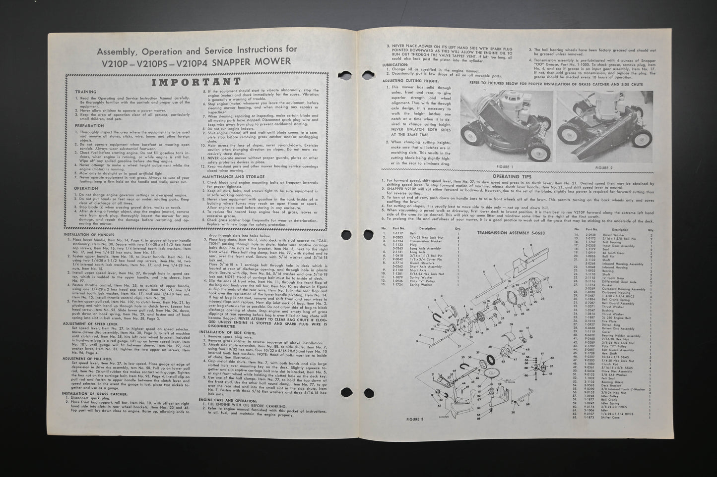 Snapper 1-2090 V210 Series Lawn Mower Operator's Manual