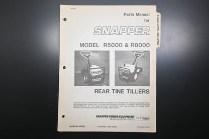 Snapper 06023, 6023 R5000 & R8000 Rear Tine Tiller Parts Manual