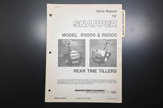 Snapper 06023, 6023 R5000 & R8000 Rear Tine Tiller Parts Manual