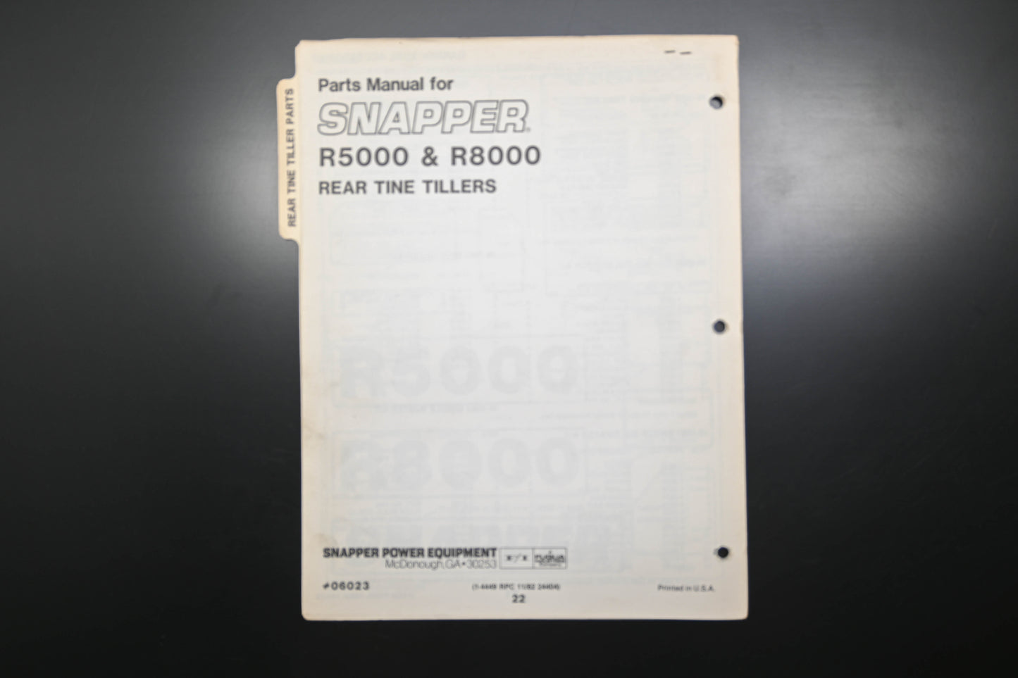 Snapper 06023, 6023 R5000 & R8000 Rear Tine Tiller Parts Manual