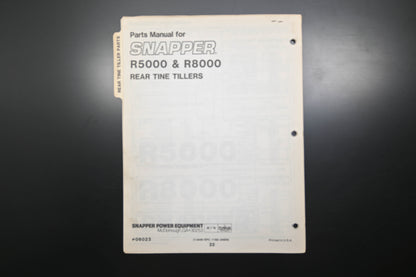 Snapper 06023, 6023 R5000 & R8000 Rear Tine Tiller Parts Manual