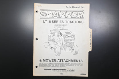 Snapper 06214, 6214 LT16 Tractor & Attachments Parts Manual