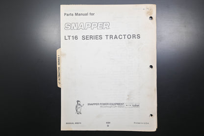 Snapper 06214, 6214 LT16 Tractor & Attachments Parts Manual