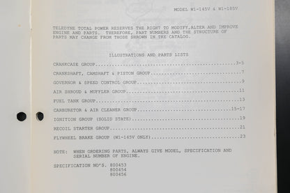 Teledyne Total Power TTP 30083, TTP-30083, TTP30083 Wisconsin Robin W1-185V W1-145V Parts Catalog