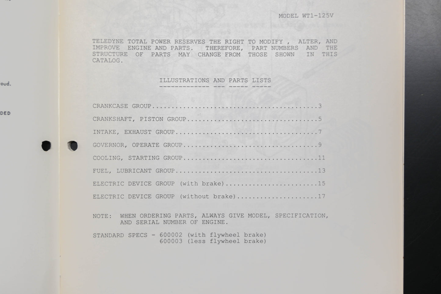 Teledyne Total Power TTP 30067, TTP-30067, TTP30067 Wisconsin Robin WT1-125V Parts Catalog