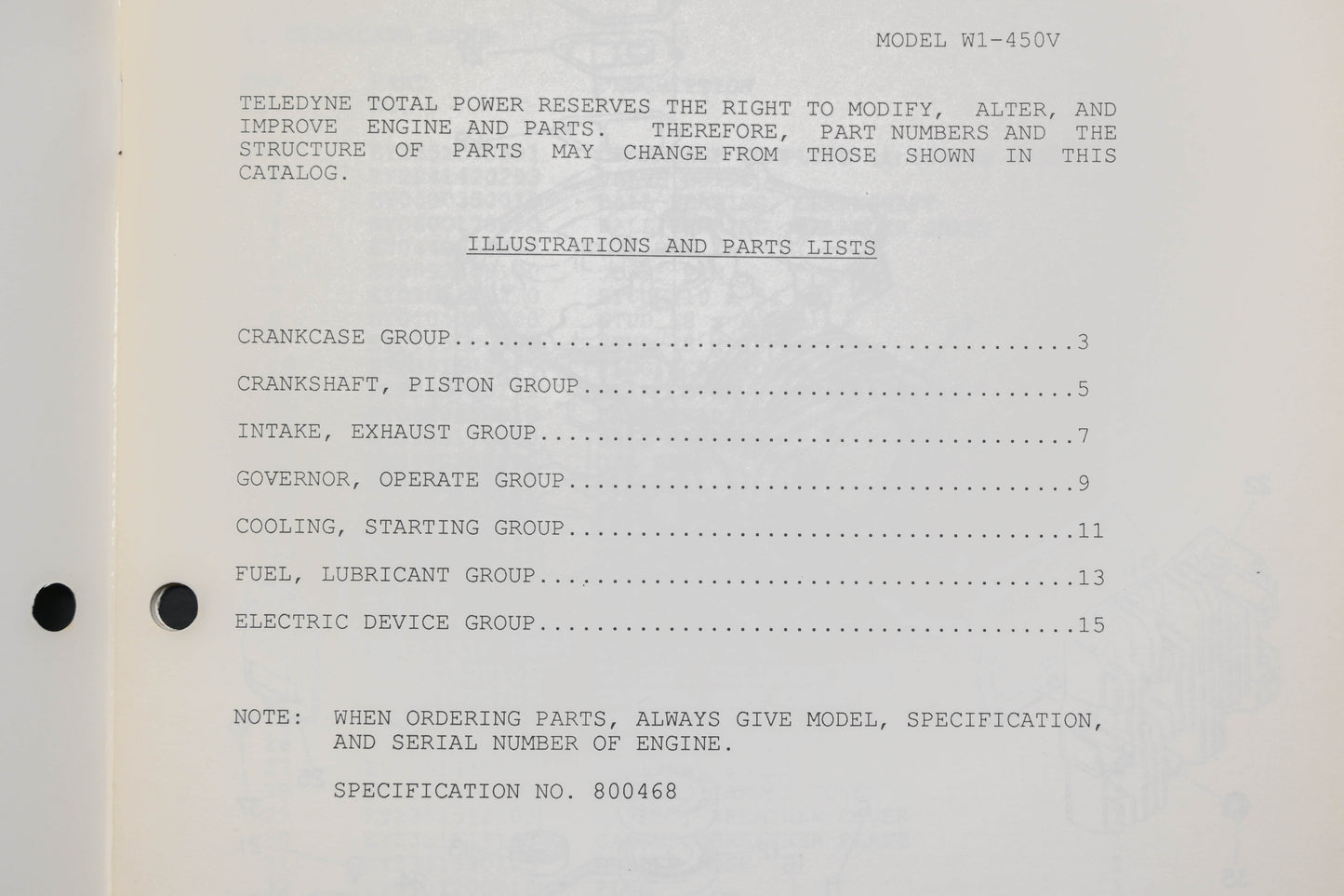 Teledyne Total Power TTP 30086, TTP-30086, TTP30086 Wisconsin Robin WI-450V Parts Catalog