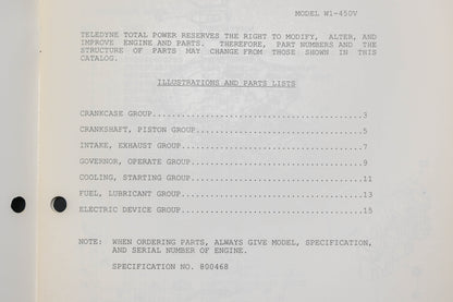 Teledyne Total Power TTP 30086, TTP-30086, TTP30086 Wisconsin Robin WI-450V Parts Catalog