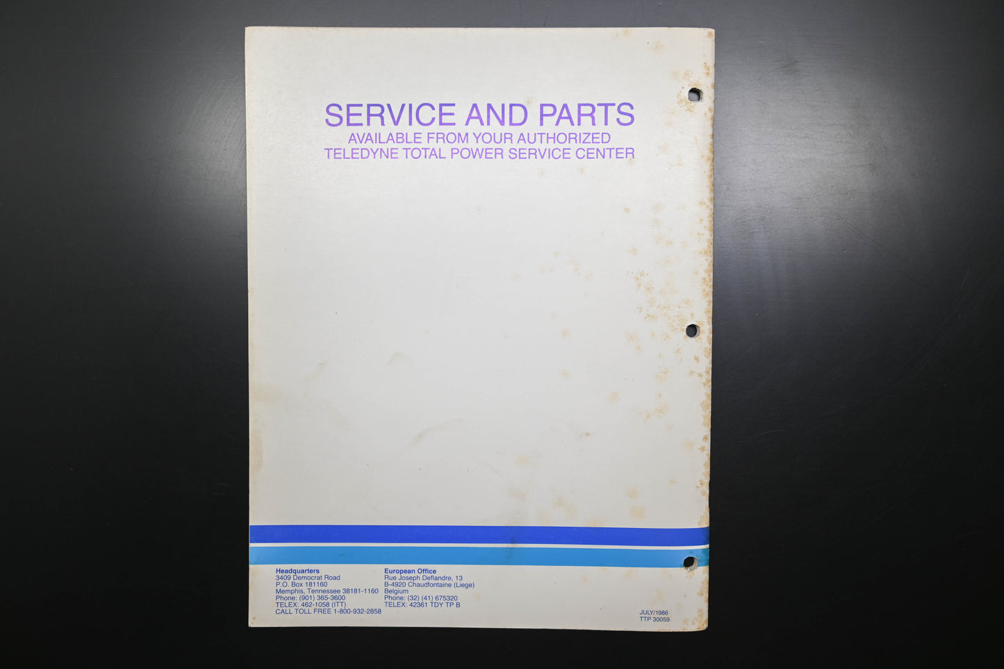 Teledyne Total Power TTP 30059, TTP-30059, TTP30059 Wisconsin Robin W1-450V Shop Manual