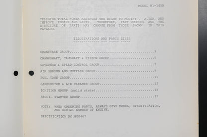 Teledyne Total Power TTP 30082, TTP-30082, TTP30082 Wisconsin Robin W1-145B Parts Catalog