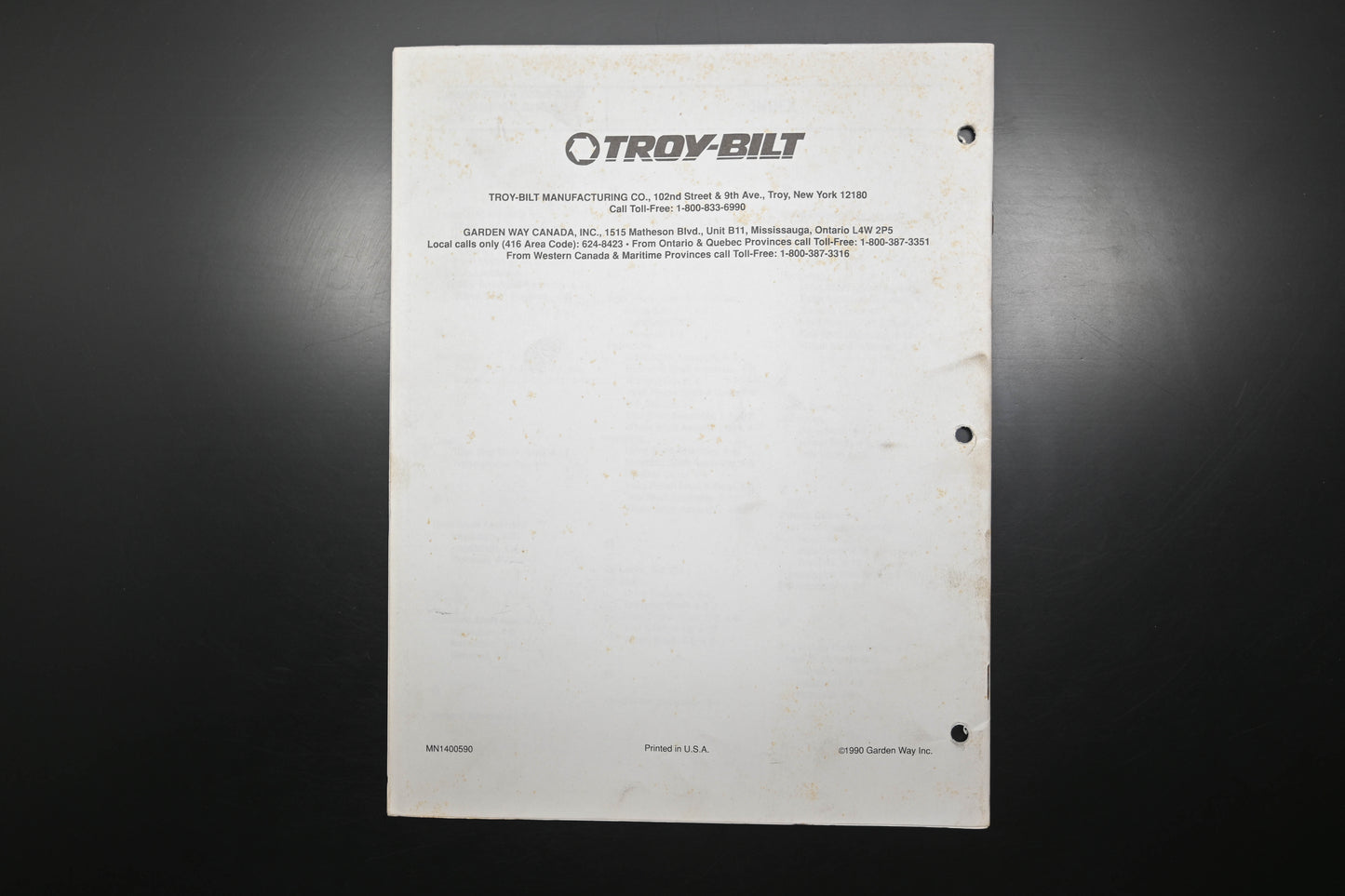 Troy Bilt MN1400590 Junior Pony Econo-Horse Roto Tiller Technical Manual