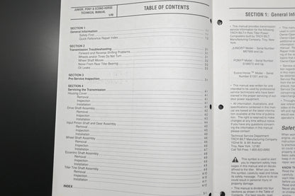 Troy Bilt MN1400590 Junior Pony Econo-Horse Roto Tiller Technical Manual
