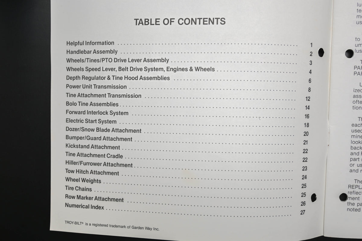 Troy Bilt CT951089 89 PTO Horse Roto Tiller Parts Catalog