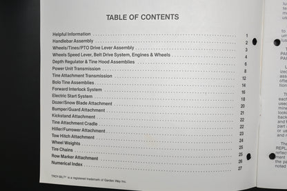 Troy Bilt CT951089 89 PTO Horse Roto Tiller Parts Catalog
