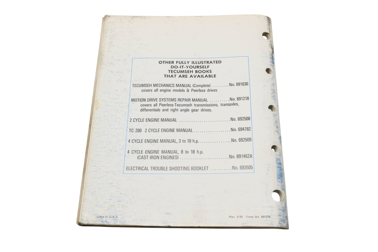 OEM Tecumseh 691218 Motion Drive Systems Mechanic's Handbook