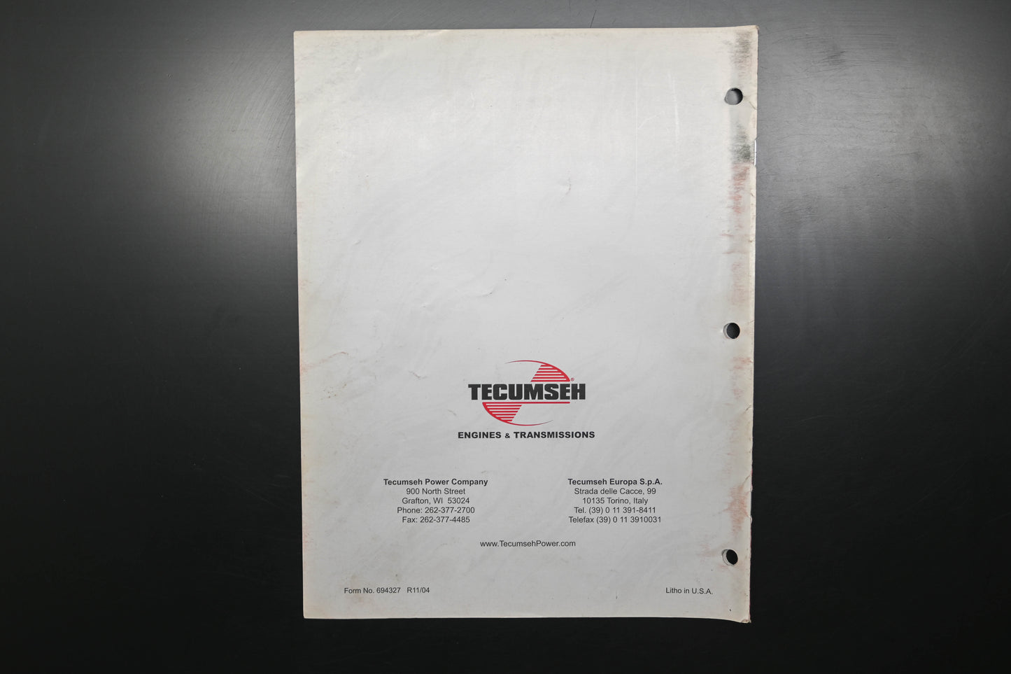 OEM Tecumseh 694327 2004 Revision Factory Training Manual