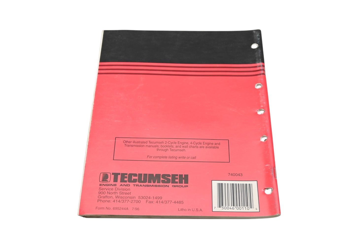 OEM Tecumseh 695244A 4 Cycle Overhead Valve Engine Mechanic's Handbook