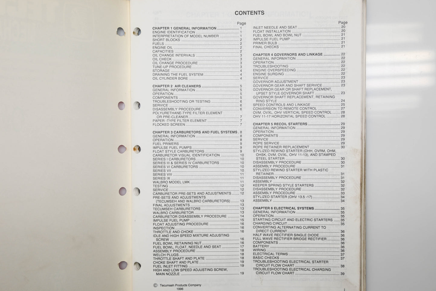 OEM Tecumseh 695244A 4 Cycle Overhead Valve Engine Mechanic's Handbook