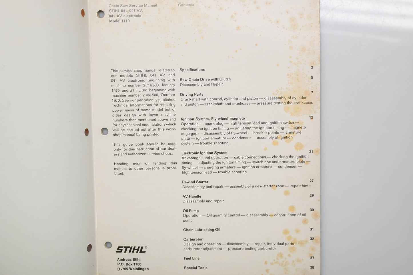 OEM Stihl 0455 110 0123 041 AV Chain Saw Shop Manual
