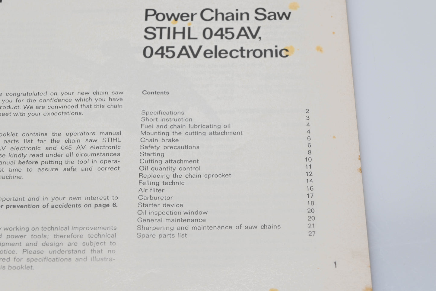 OEM Stihl 0451 115 0121 045AV Electronic Chain Saw Owner's Manual