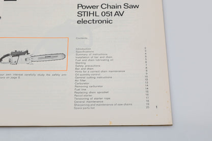OEM Stihl 0451 111 0121 051 AV Chain Saw Owner's Manual