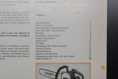OEM Stihl 0451 108 0121 08 S Chain Saw Owner's Manual