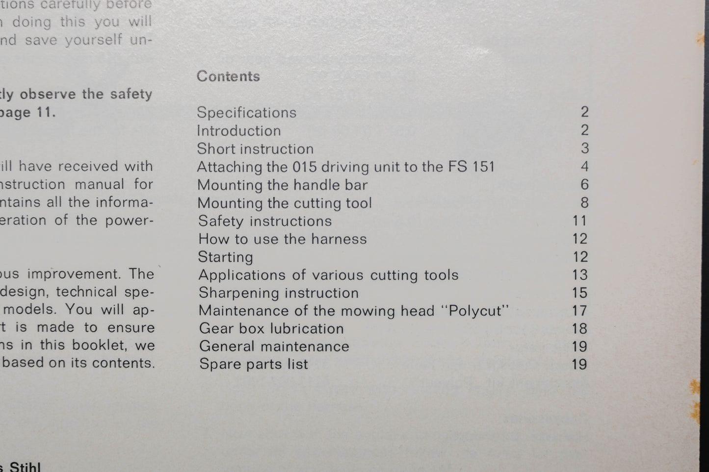 OEM Stihl 0451 319 0121 FS 150 FS 151 Brush Cutter Owner's Manual