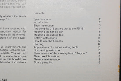 OEM Stihl 0451 319 0121 FS 150 FS 151 Brush Cutter Owner's Manual