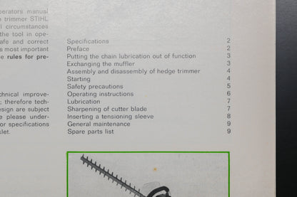 OEM Stihl 0451 327 0121 HS 202 Hedge Trimmer Owner's Manual