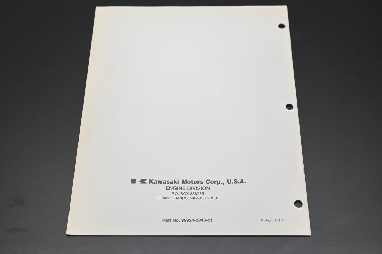 OEM Kawasaki 99924-2043-51 FD501D Service Manual Supplement