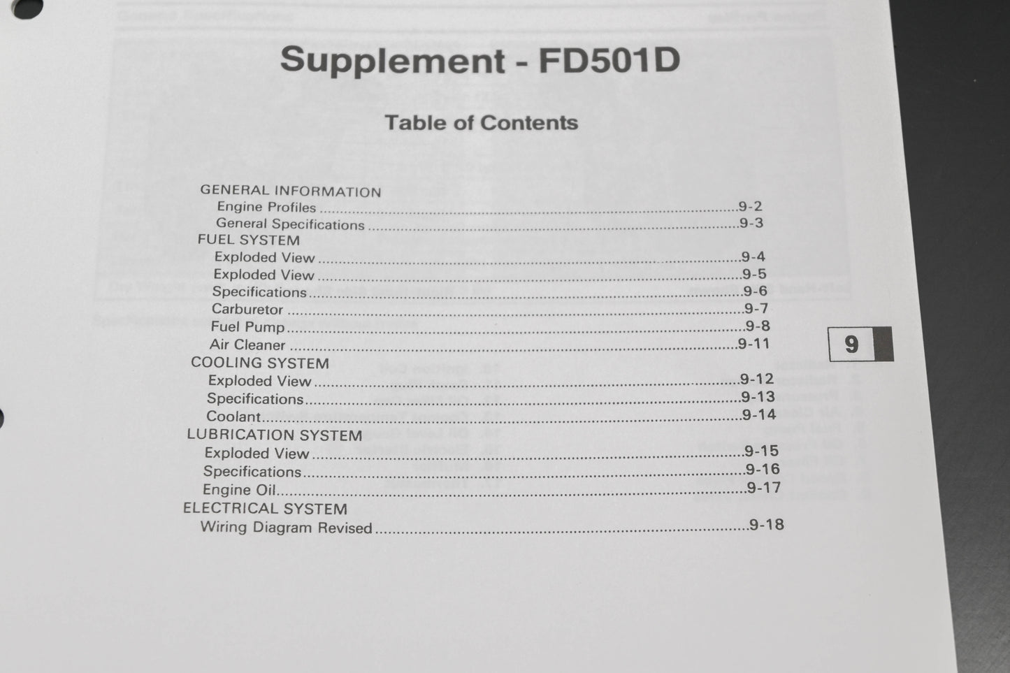 OEM Kawasaki 99924-2043-51 FD501D Service Manual Supplement