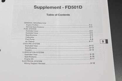 OEM Kawasaki 99924-2043-51 FD501D Service Manual Supplement