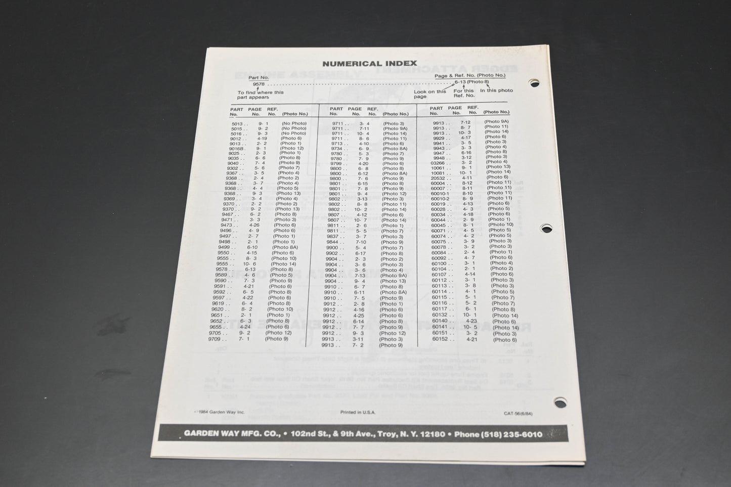 Troy Bilt CAT-56(6/84) Cultivator Plus Parts Catalog