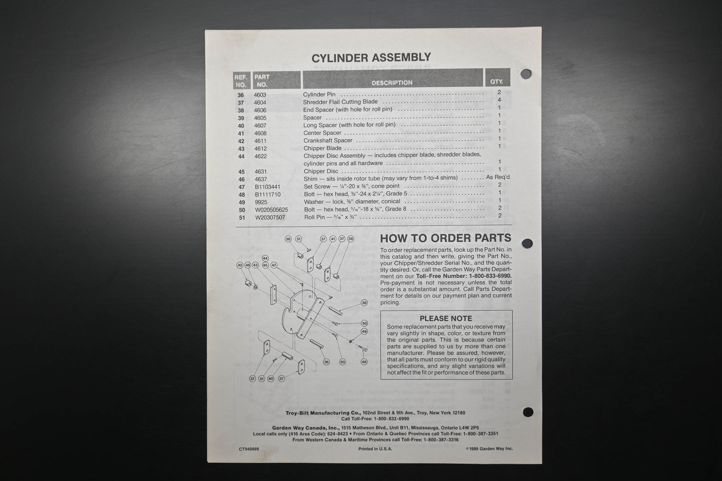 Troy Bilt CT940889 89 Junior Tomahawk Chipper Parts Catalog